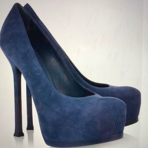 Yves Saint Laurent Navy Suede Platform Pumps
